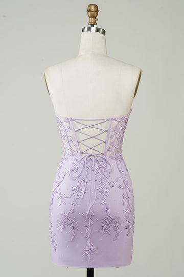 Hot Selling Bodycon Sweetheart Lilla korsett Homecoming kjole med Appliques